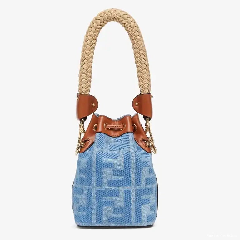 Cheap Motif Straw with FF Mini Bucket Handle Tresor Mon Straw Fendi In Blue Bag 0610